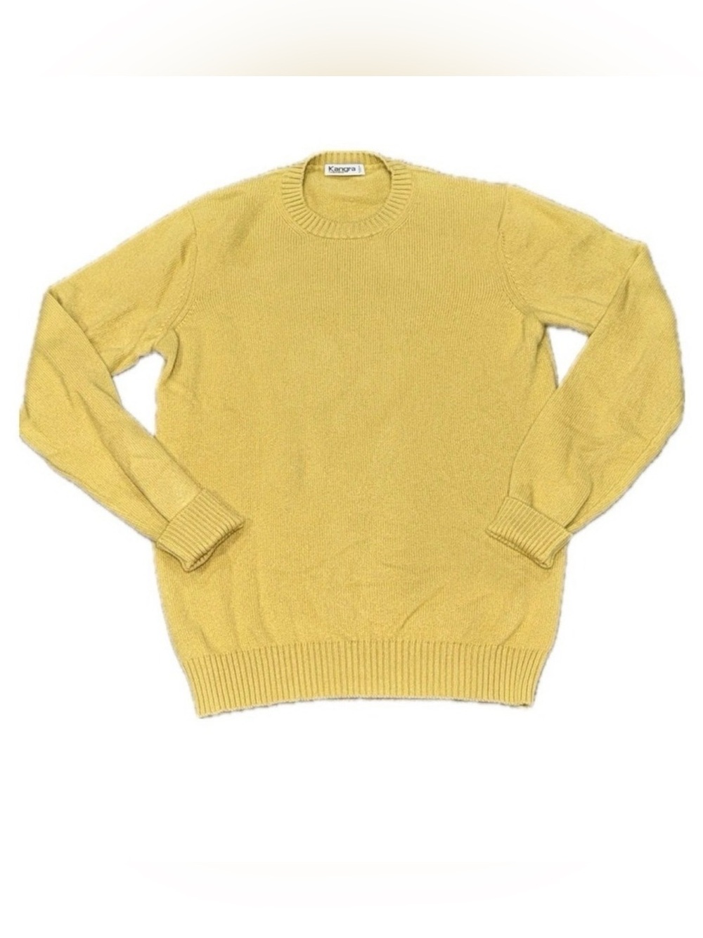 KANGRA Italy 100% Cashmere Crewneck Sweater Saffron Yellow |‎ US Men's M | IT 50